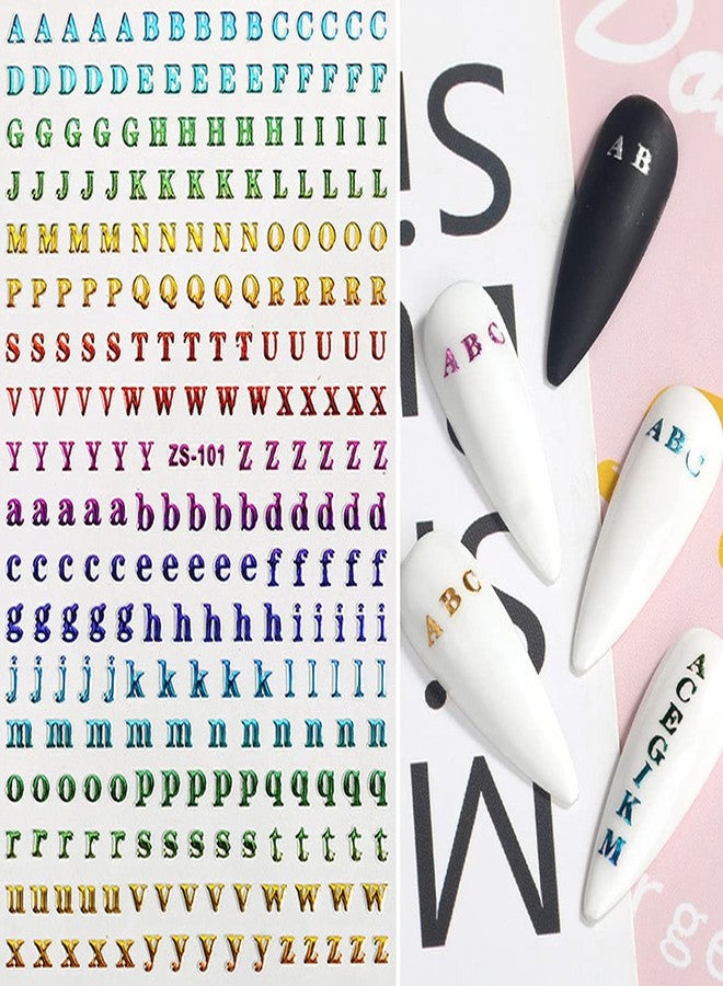 FUMIHIT Letter Nail Art Stickers Small Letter Nail Decals Nail Art Supplies 3D Alphabet Nail Stickers Designs Holographic English Font Letters Nail Sticker for Women Girls Nail Art Decoration (8 Sheets) - Image 3