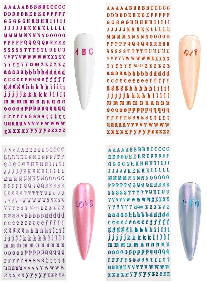 FUMIHIT Letter Nail Art Stickers Small Letter Nail Decals Nail Art Supplies 3D Alphabet Nail Stickers Designs Holographic English Font Letters Nail Sticker for Women Girls Nail Art Decoration (8 Sheets) - Image 5