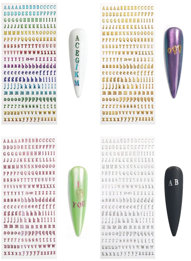 FUMIHIT Letter Nail Art Stickers Small Letter Nail Decals Nail Art Supplies 3D Alphabet Nail Stickers Designs Holographic English Font Letters Nail Sticker for Women Girls Nail Art Decoration (8 Sheets) - Image 4