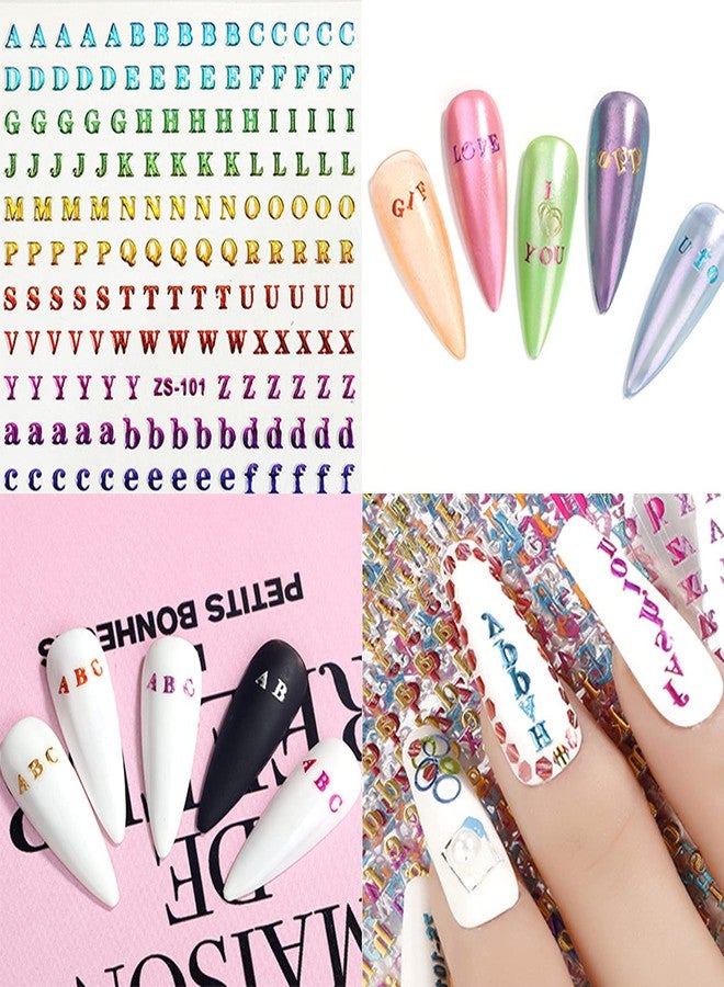 FUMIHIT Letter Nail Art Stickers Small Letter Nail Decals Nail Art Supplies 3D Alphabet Nail Stickers Designs Holographic English Font Letters Nail Sticker for Women Girls Nail Art Decoration (8 Sheets) - Image 2