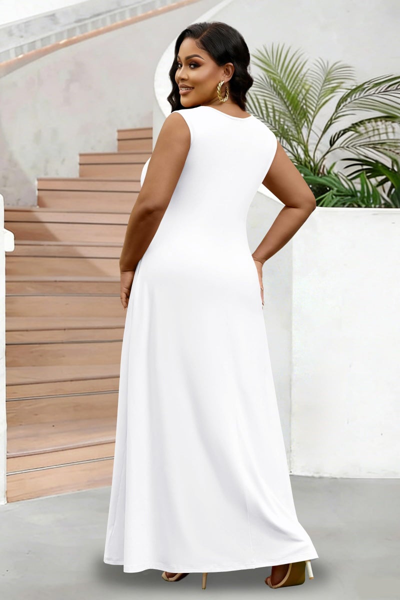 FANDEE Women's Maxi Dress Sleeveless Strap Crew Neck Dress with Pockets Pullâ€‘On Long Casual Maxi Dress for Women White - Image 5