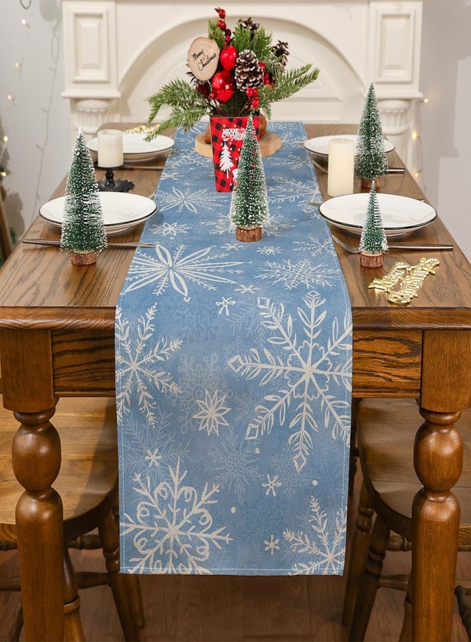 Siilues Christmas Table Runner, Blue Christmas Decorations Snowflake Christmas Runner for Table Seasonal Winter Decor Holiday Home Party Dining Table Decorations 13x72 Inch - Image 2