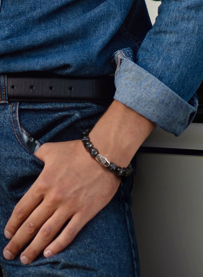 AWNL Beaded Bracelet with Hawk Eye Stones and 925 Sterling Silver Gift for Men Husband - Image 3