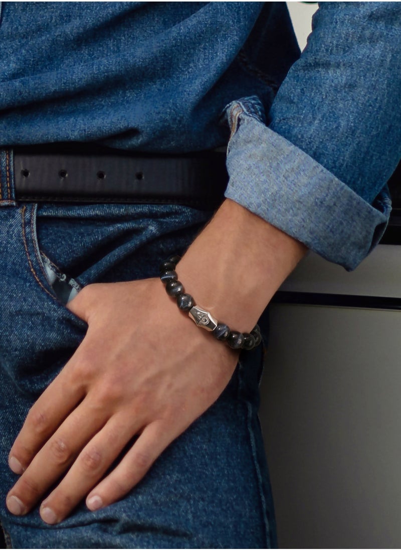AWNL - Beaded Bracelet with Hawk Eye Stones and 925 Sterling Silver Gift for Men Husband - Image 1
