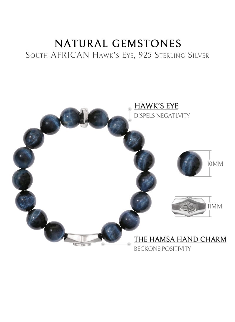 AWNL - Beaded Bracelet with Hawk Eye Stones and 925 Sterling Silver Gift for Men Husband - Image 1