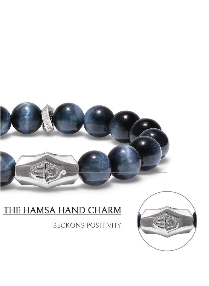 AWNL - Beaded Bracelet with Hawk Eye Stones and 925 Sterling Silver Gift for Men Husband - Image 1