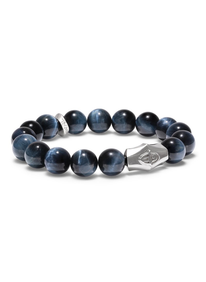 AWNL - Beaded Bracelet with Hawk Eye Stones and 925 Sterling Silver Gift for Men Husband - Image 1