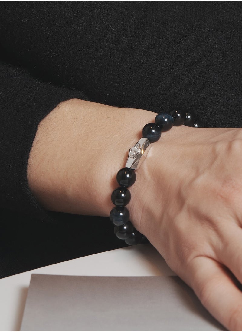 AWNL - Beaded Bracelet with Hawk Eye Stones and 925 Sterling Silver Gift for Men Husband - Image 1