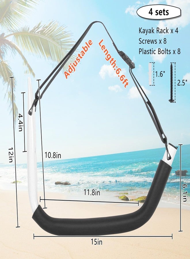 DEDU Kayak Storage Rack, Kayak Wall Mount Hangers 4 Pack, Paddle Board Holder Wall Mount Kayak Storage Hooks 15 Inch with Lashing Straps for Hanging Canoe Surfboard Snowboard Ladders Bikes (White) - Image 2