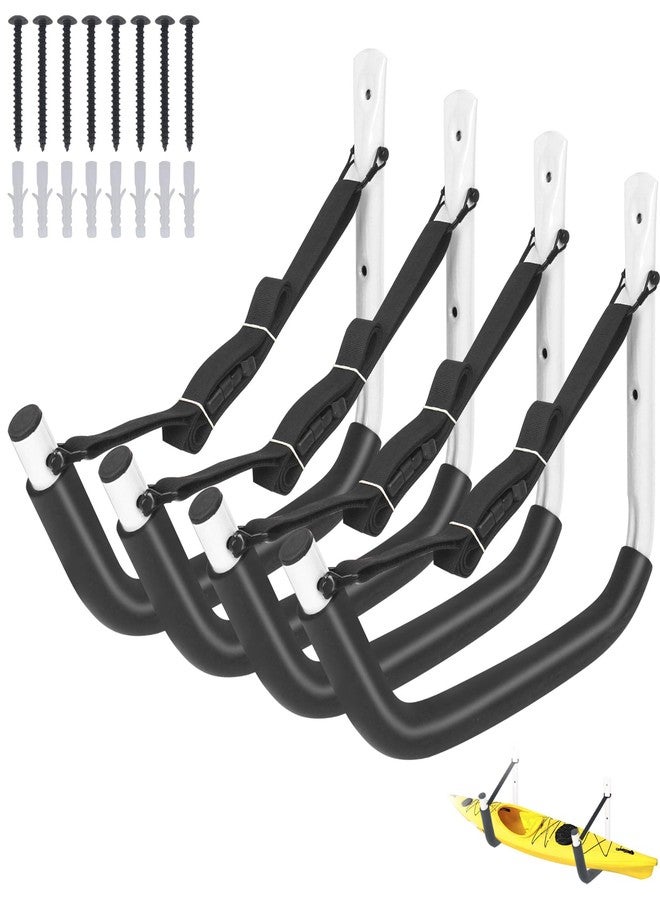 DEDU Kayak Storage Rack, Kayak Wall Mount Hangers 4 Pack, Paddle Board Holder Wall Mount Kayak Storage Hooks 15 Inch with Lashing Straps for Hanging Canoe Surfboard Snowboard Ladders Bikes (White) - Image 1
