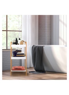 LINGWEI LINGWEI Bathroom Shelf Bamboo Flowers Plants Stand Wooden Bookcase Multifunctional Storage Organizer Shelving Unit For Office Living Room Kitchen (3-Floor)  - Image 2