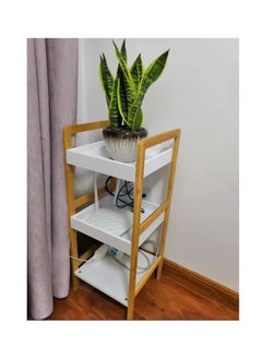LINGWEI LINGWEI Bathroom Shelf Bamboo Flowers Plants Stand Wooden Bookcase Multifunctional Storage Organizer Shelving Unit For Office Living Room Kitchen (3-Floor)  - Image 3