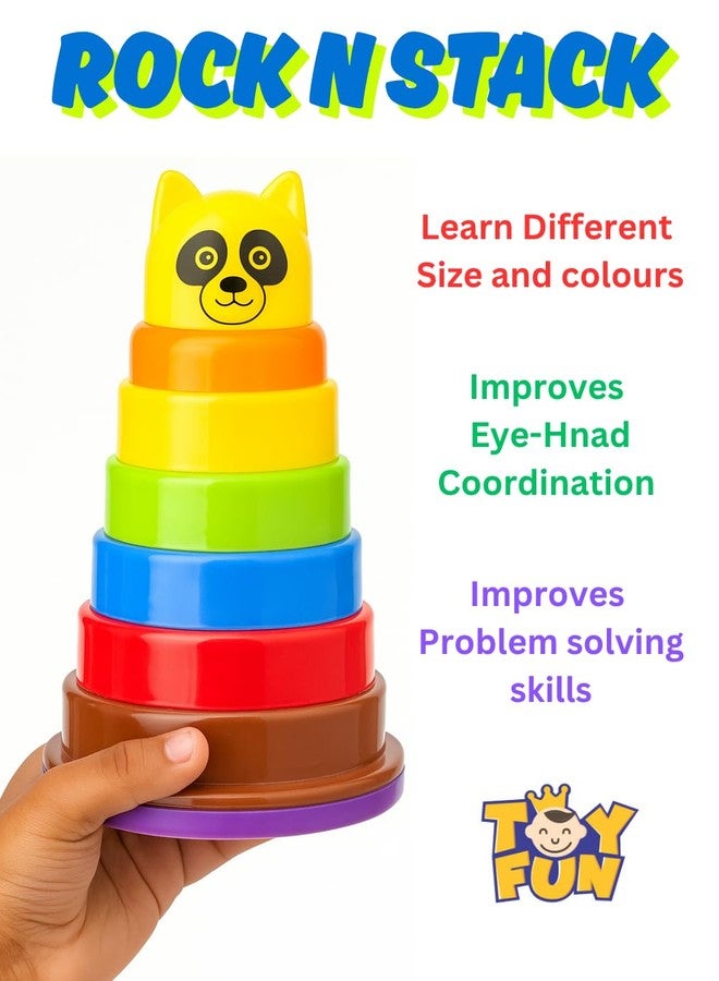 TOY FUN Plastic Rock N Stack Stacking Rings Toy for Kids, Multicolour - 5 Rings - Image 2