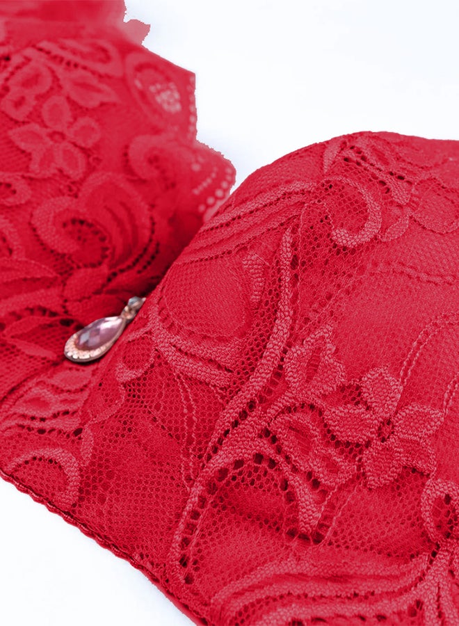 MARGOUN Women's Large Size Lace Bra Wide Straps Wireless Bralettes with Full Cup Pads Bras for Ladys Women 40/90 Red - Image 2