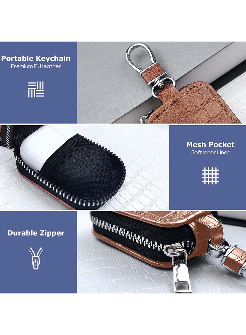 Universal PU Leather Earbud Carrying Case with Keychain, Crocodile-texture, Anti-Drop Earphones Storage Bag, Compatible with AirPods 1/2/3/4/Pro, Huawei, Galaxy earbud, Brown - Image 3