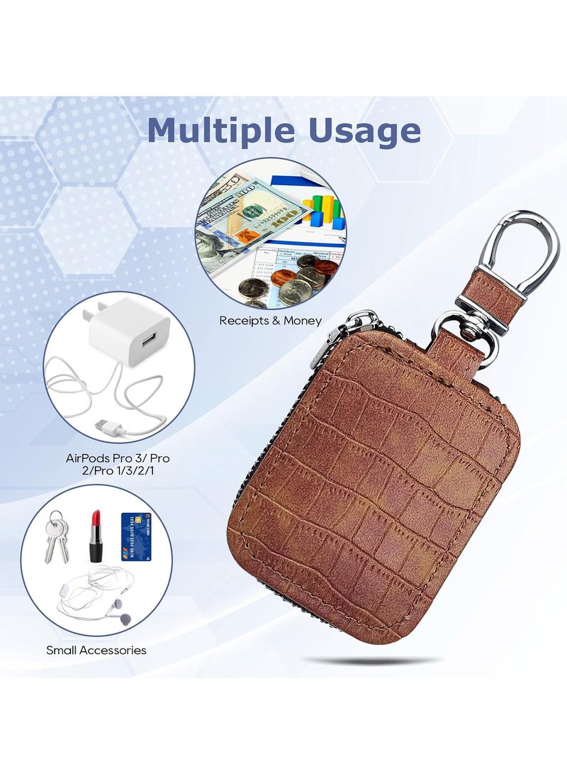 Universal PU Leather Earbud Carrying Case with Keychain, Crocodile-texture, Anti-Drop Earphones Storage Bag, Compatible with AirPods 1/2/3/4/Pro, Huawei, Galaxy earbud, Brown - Image 4