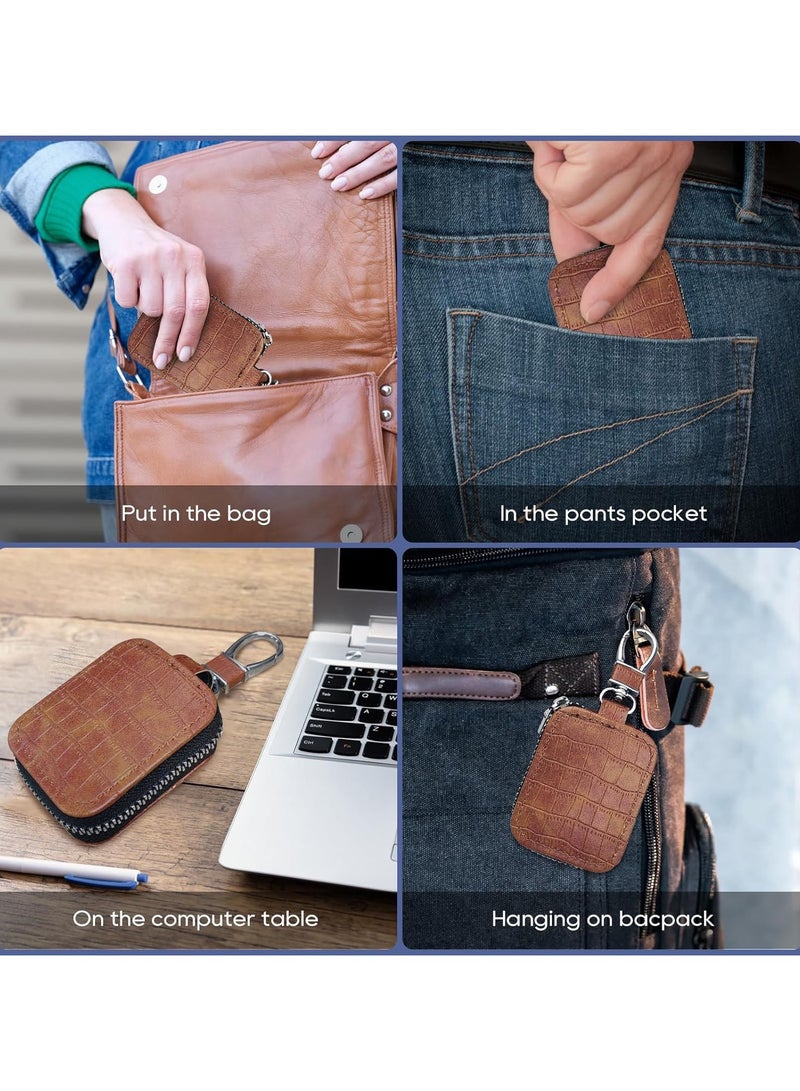 Universal PU Leather Earbud Carrying Case with Keychain, Crocodile-texture, Anti-Drop Earphones Storage Bag, Compatible with AirPods 1/2/3/4/Pro, Huawei, Galaxy earbud, Brown - Image 5