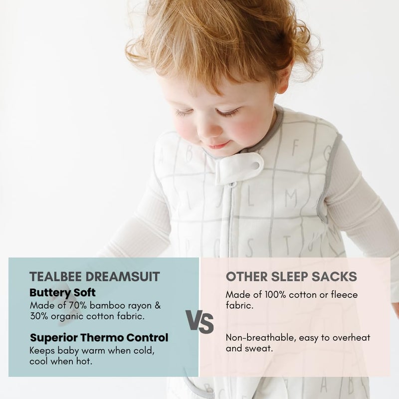 Tealbee Dreamsuit Toddler Sleep Sack with Feet - Walker Sleep Bag with Legs, Rayon made from Bamboo, All Season 1.2 TOG, 2-Way Zipper, 2T-3T - Alphabet - Image 3