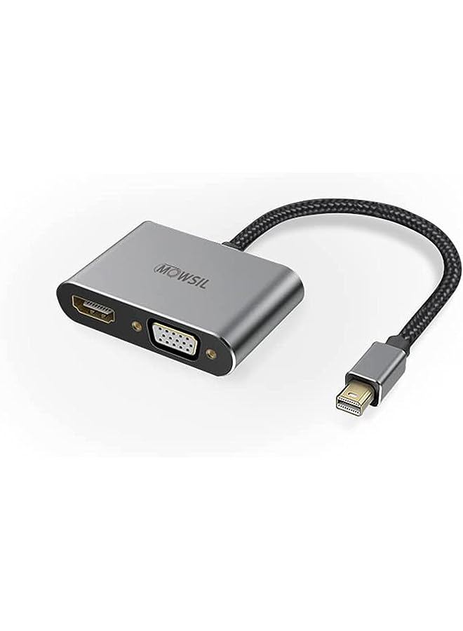 MOWSIL Mini Display Port to VGA and HDMI Adapter, 13 cm Length, Grey - Image 1