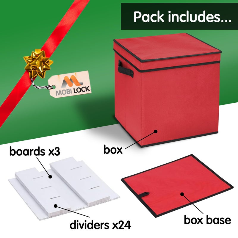 Mobi Lock Christmas Ornament Storage Box with Dividers - Holiday Ornament Organizer Bag - Holds 64 Balls - Durable Red Fabric Container, No Tray - Foldable Xmas Decorations Storage - Image 4