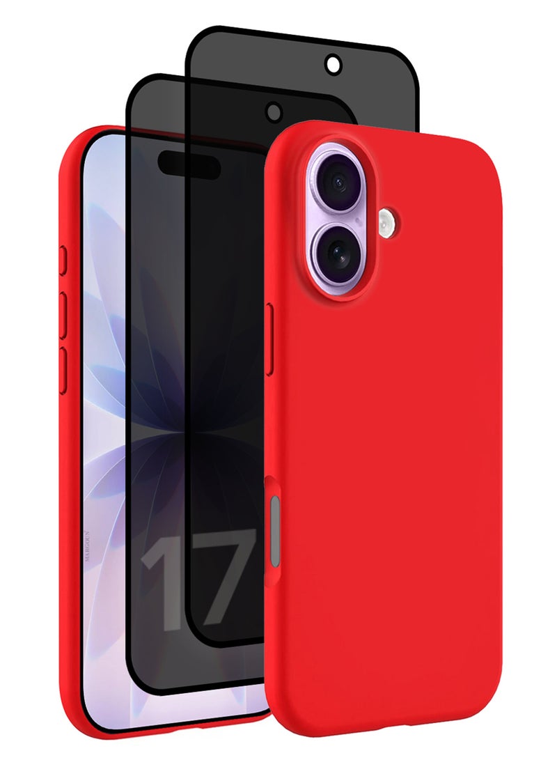 CATANES 3 Packs Silicone Protective Phone Case for iPhone 17 - Soft Anti-Scratch Microfiber Lining Ultra Slim Drop Protection Phone Cover with Two Privacy Screen Protectors - Red - Image 1