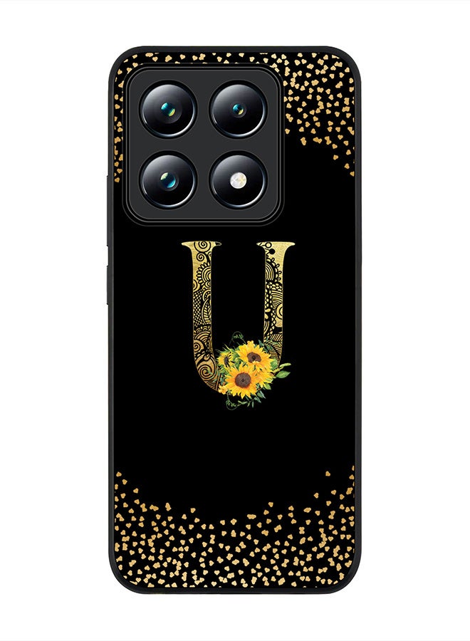 Stylizedd For Xiaomi 14T pro Case,Slim fit Camera Protection, Shockproof Thin Phone cover - Custom Floral Monogram - U ( Black ) - Image 1