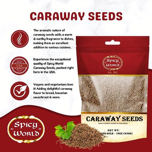 Spicy World Caraway Seeds 1 LB Bulk Bag 16oz Premium Whole Caraway Seeds for Rye Bread Sauerkraut Cooking Aromatic Gourmet Caraway Spice - Image 3