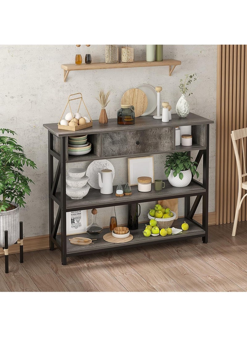 إيه جي دي طاولة كونسول من 3 طبقات مع درج، أرفف خشبية صناعية لغرفة المعيشة والأريكة والبهو وطاولة المطبخ، 100×30×79 سم رمادي - Image 1