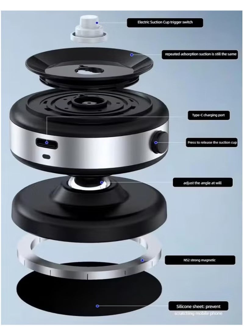 GO-DES Wireless Vacuum Suction Magnetic Car Phone Holder with 360° Rotation – Multi-Functional Secure Mount (Black)  - Image 2