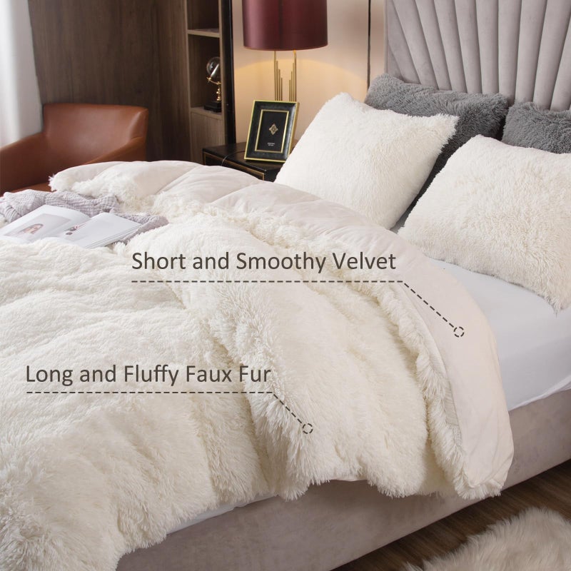 EMME Plush Shaggy White Duvet Cover Set Queen Size 3 Pieces Luxury Fuzzy Comforter Cover Set, Soft Faux Fur Fluffy Winter Bedding Set (White, Queen) - Image 2