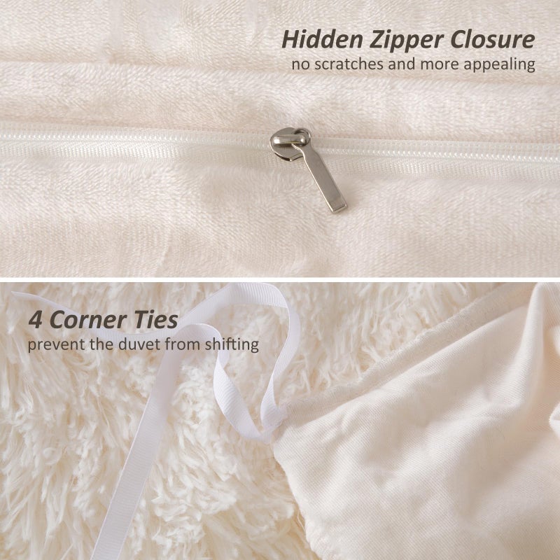 EMME Plush Shaggy White Duvet Cover Set Queen Size 3 Pieces Luxury Fuzzy Comforter Cover Set, Soft Faux Fur Fluffy Winter Bedding Set (White, Queen) - Image 5