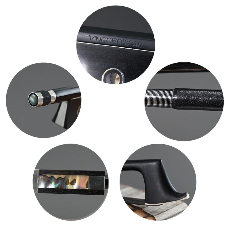 VINGOBOW Carbon Fiber Violin Bow 3/4 Size VINGOBOW 100VB 69 cm Three Quarters for Advanced Student Straight Parisian Eyes Ebony Frog Unbleached Mongolian Black Horse Hair Powerful and Wild Tone Smooth Screw - Image 3