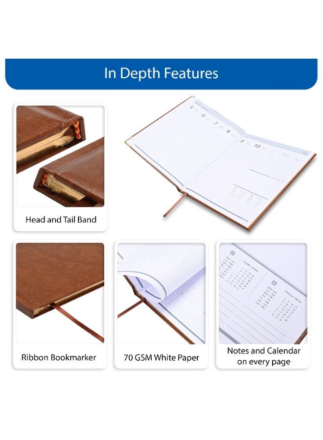 FIS مفكرة تنفيذية 2026، حجم 210x260 مم، إصدار ذهبي، غلاف صلب من الفينيل، جانب واحد مبطن، حواف مطلية بالذهب، زوايا مدورة، إنجليزي/فرنسي، ورق أبيض 70 جرام، غلاف بني - FSDI32EG26BR - Image 5