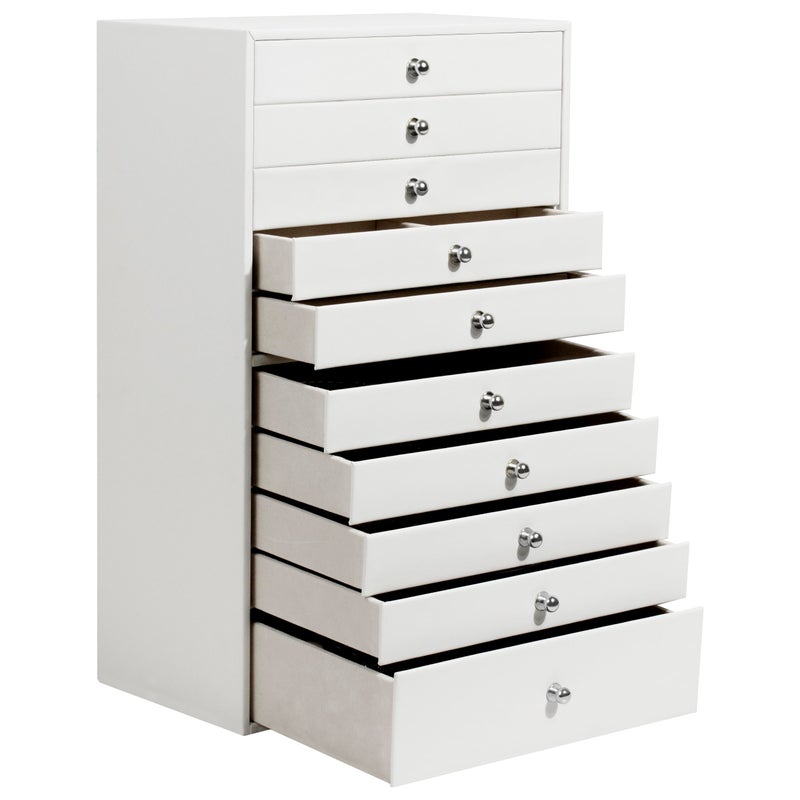 GUKA Large Jewelry Box, Jewelry Case with 10 Drawers for Big and Small Jewelry, Jewelry Storage Organizer for Watch Earrings Necklace Rings Bracelets, Birthday Wedding Gifts, White - Image 1