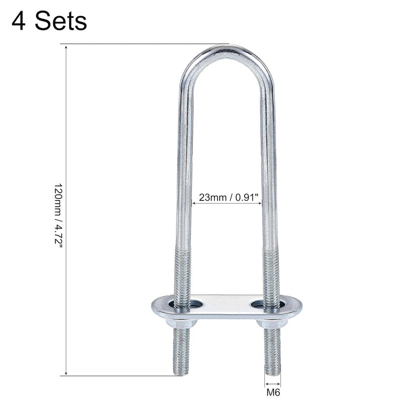 uxcell Round U-Bolts 4 Sets 0.91"(23mm) Inner Width 120mm Length Steel M6 with Nut, Plate, Washer - Image 2