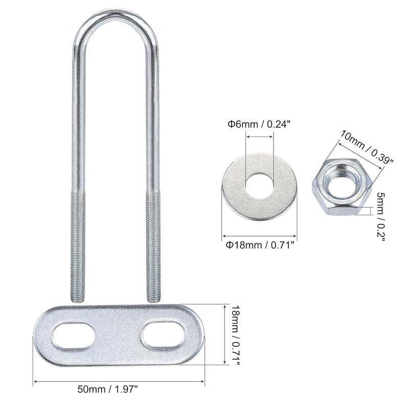 uxcell Round U-Bolts 4 Sets 0.91"(23mm) Inner Width 120mm Length Steel M6 with Nut, Plate, Washer - Image 3