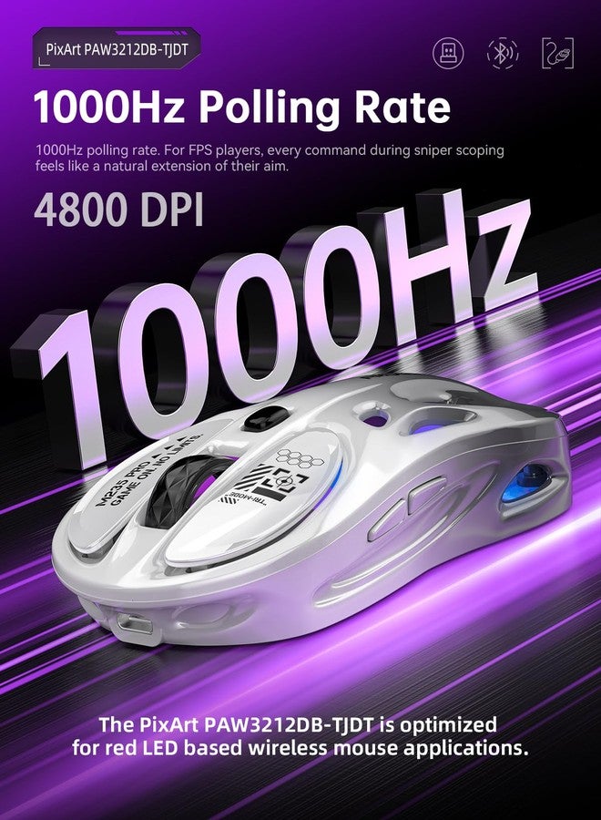 FMOUSE Tri-Mode Wireless Mouse (2.4G/Bluetooth/Wired), Hollow Design, RGB, 4800 DPI, Rechargeable Type-C for Mac/Laptop/iPad (Gaming/Office) - White & Gray Gradient - Image 5