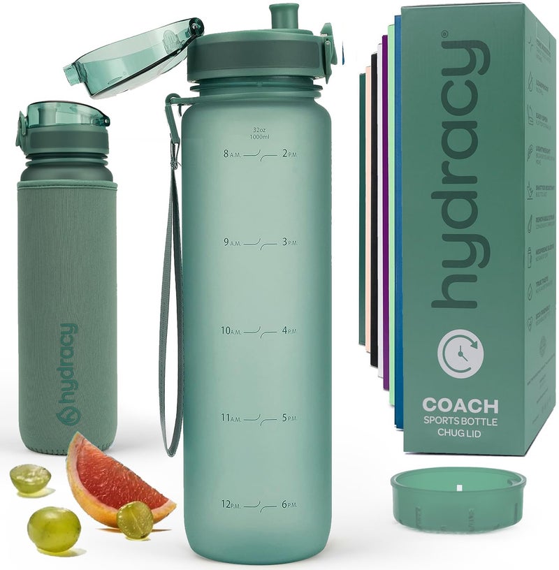 Hydracy Water Bottle with Time Marker - Large 32 oz BPA Free Gym Bottle & No Sweat Sleeve -Leak Proof Lid with Fruit Infuser Strainer & Times to Drink - Ideal for Fitness Sports & Outdoors - Image 1