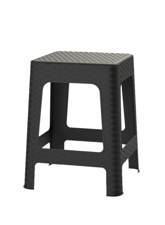 Marcolo Plastic Stool with Rattan Design – Lightweight, Weather & UV Resistant (Black, 36×36×45 cm) - Image 1