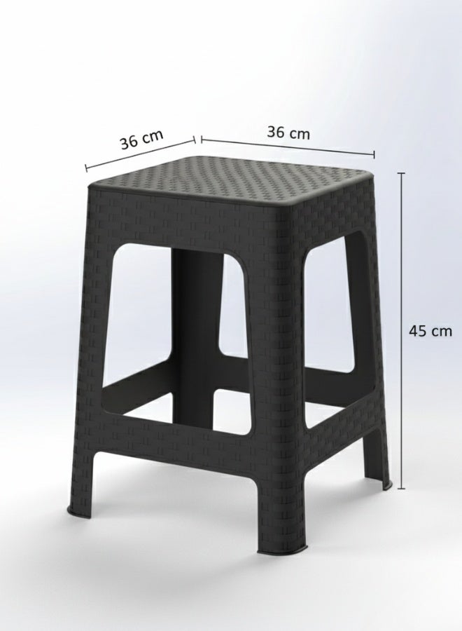 Marcolo Plastic Stool with Rattan Design – Lightweight, Weather & UV Resistant (Black, 36×36×45 cm) - Image 2