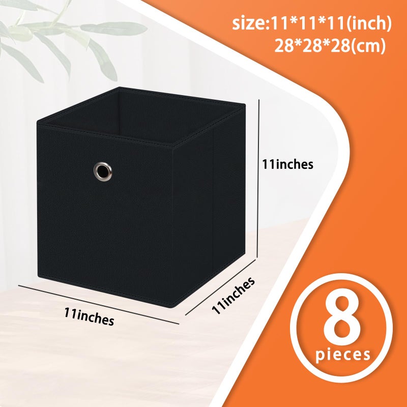 NieEnjoy Foldable Storage Cubes Bins ,11 Inch Cloth Storage Cube Fabric Storage Box Cubes Organizer Baskets with Handles for Home Organizer Set of 8 (Black) - Image 2