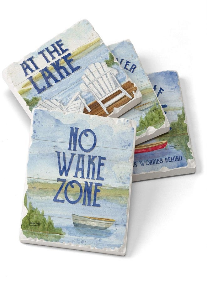 Counterart Thirstystone Lake House Greetings 4-Pack Assorted Tumbled Tile Stone Coasters Manufactured in The USA 4" Square - Image 4