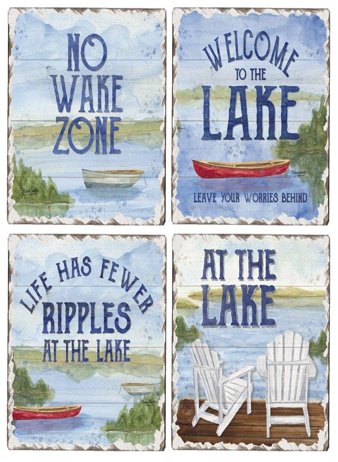 Counterart Thirstystone Lake House Greetings 4-Pack Assorted Tumbled Tile Stone Coasters Manufactured in The USA 4" Square - Image 1