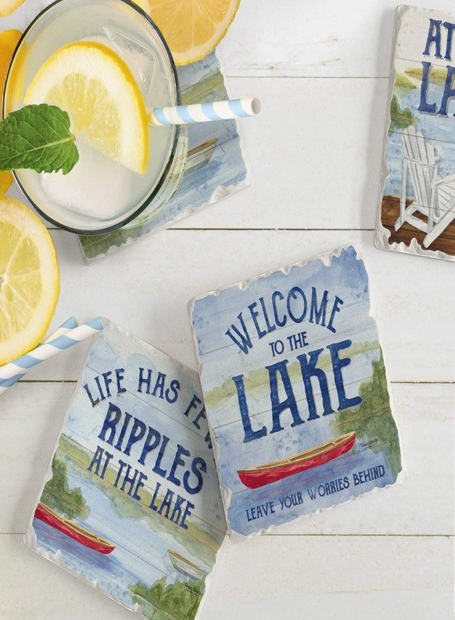 Counterart Thirstystone Lake House Greetings 4-Pack Assorted Tumbled Tile Stone Coasters Manufactured in The USA 4" Square - Image 2