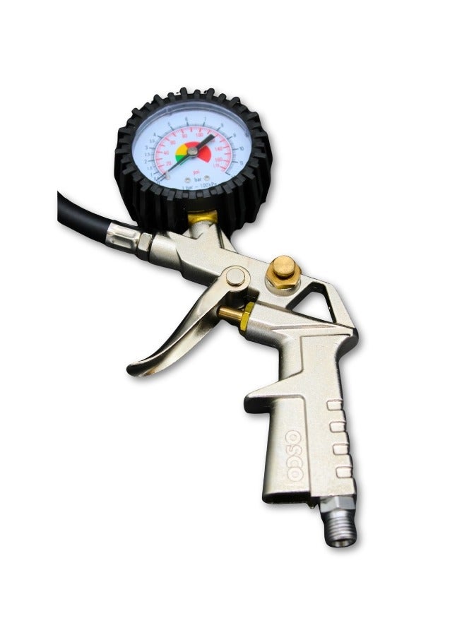 OSCO-TOOLS OSCO Air Blow Gun with Tire Pressure Gauge – Car and Bike Tire Inflator with Accurate Air Pressure Meter – Multi-Purpose Tool for Inflation, Dust Cleaning, and Compressor Use - Image 1