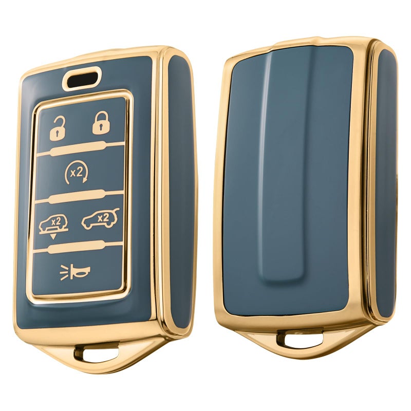 ELOHEI Key Fob Cover for Jeep Premium Soft Full Protection Key Fob Case for 2022 2023 2024 Jeep Cherokee Grand Cherokee Wagoneer Grand Wagoneer Compass Renegade AccessoriesGray