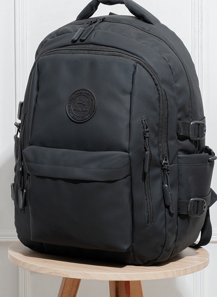 هاي لاين ستور شنطة ظهر هاى لاين للابتوب مقاومة للماء - 15 بوصة، متعددة الجيوب، سعة كبيرة، قماش خفيف الوزن، مع جراب للابتوب - مقاس 45 × 33 × 18 سم، 600 جرام، تصميم عصرى للاستخدامات اليومية، لون أسود - Image 2