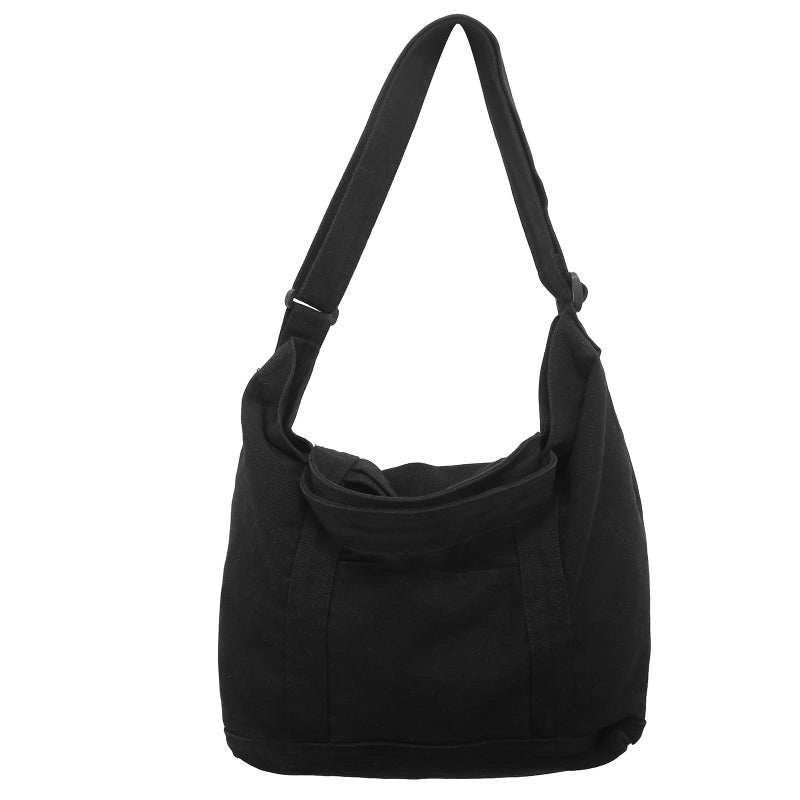 AFGWK Canvas Tote Bag for Women with Pockets Cute Small Crossbody Bag Purses Handbag for Work Beach Black Tote Bag - Image 1