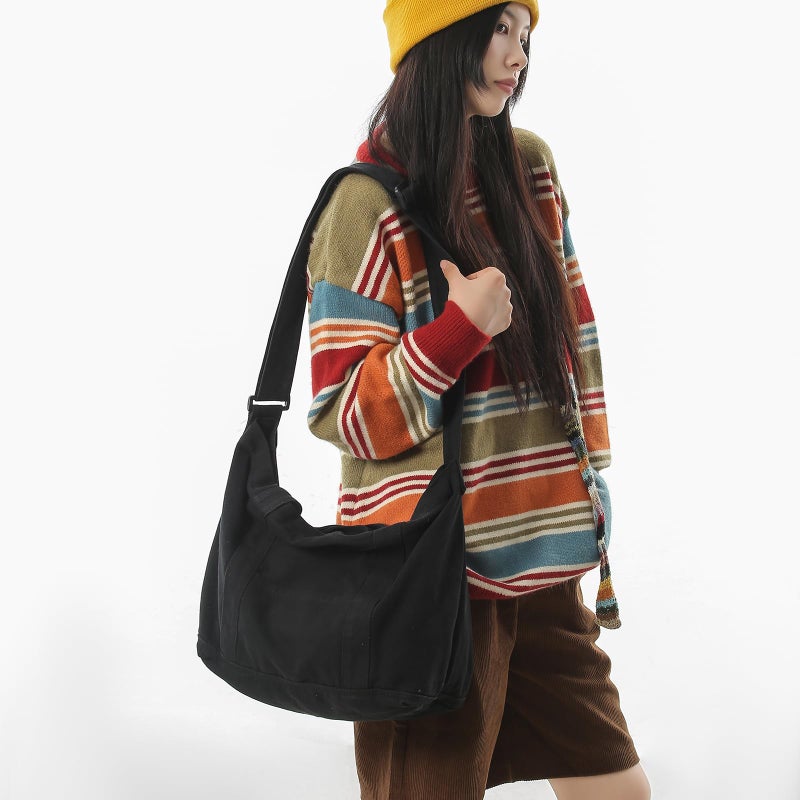 AFGWK Canvas Tote Bag for Women with Pockets Cute Small Crossbody Bag Purses Handbag for Work Beach Black Tote Bag - Image 5