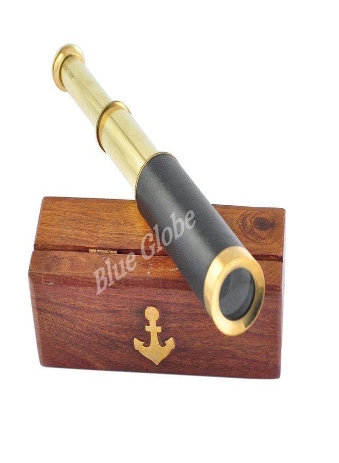 Blue Globe 10” Handheld Nautical Brass Spyglass with Wooden Box Zoomable Portable Spyglass for Travelling, Hiking & Hunting Collapsible Pirate Spyglass by Blue Globe Export - Image 1
